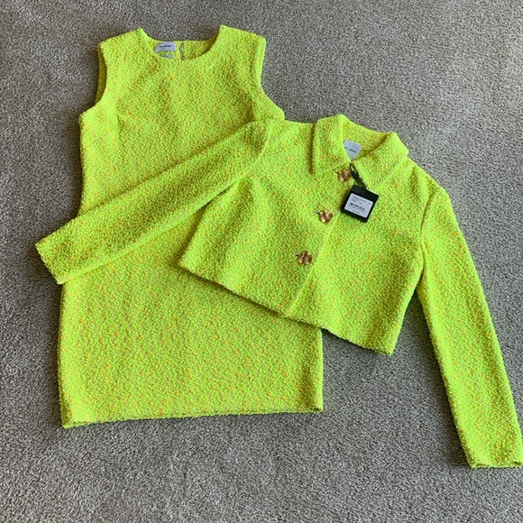 St. John Neon Yellow Midi Dress and Jacket Set 10 - Picture 1 of 16